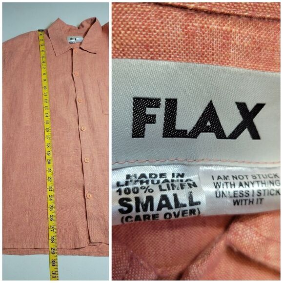 Flax Pink Salmon Linen Casual Button Up Shirt Top Blouse Oversized Small - Picture 7 of 9